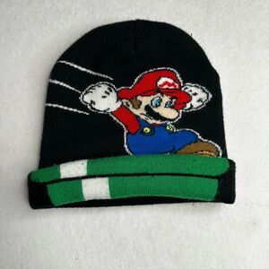 Super Mario Embroidered‎ Black Knit Beanie Hat One Size Nintendo 2017